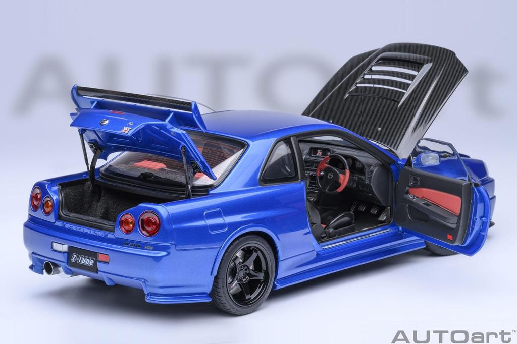 AUTOart Scale Nismo R34 Bayside Black Bonnet Finished Product 1/18 GT-R Z-tune Blue/Carbon
