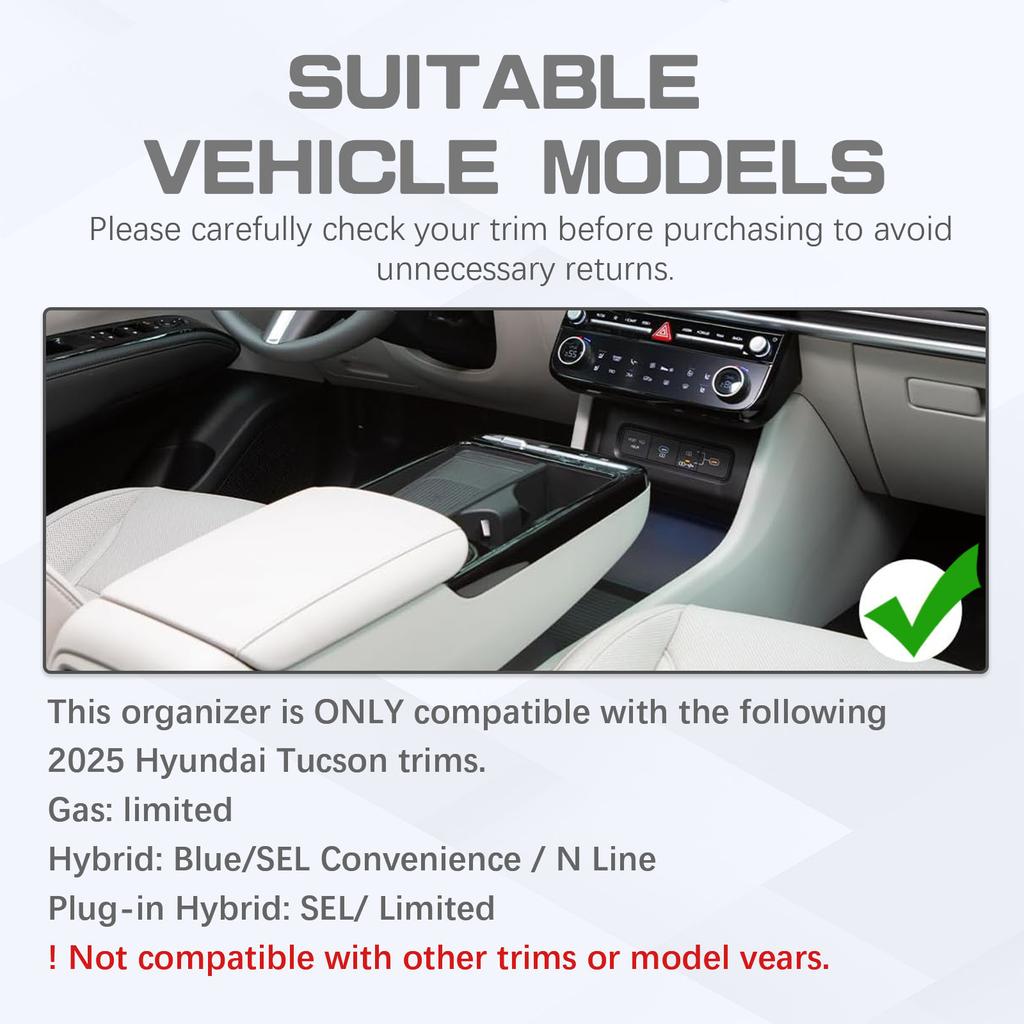 2PCS  for 2025 Hyundai Tucson(Limited)/2025 Tucson Hybrid(Blue/SEL Convenience/N Line/Limited)  Center Console Organizer Divider