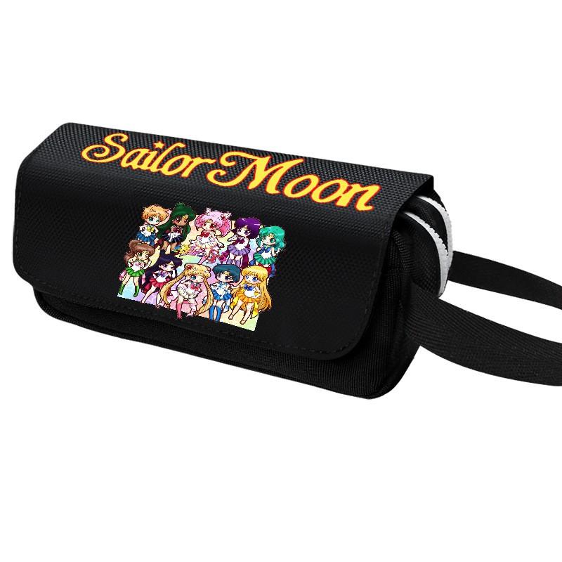 Cute Anime Sailor Moon Pencil Case Large Capacity Double Zipper Flip Pen Pouch Students