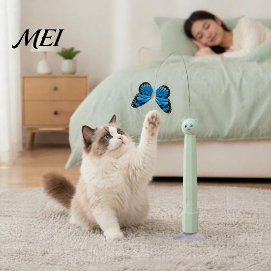 Self Play Cat Accessories Electric Butterfly Wand, Rechargeable Interactive Wand Toy, 360 Spinning Self-Play Silent Electronic Pet Toys with 2 Modes,