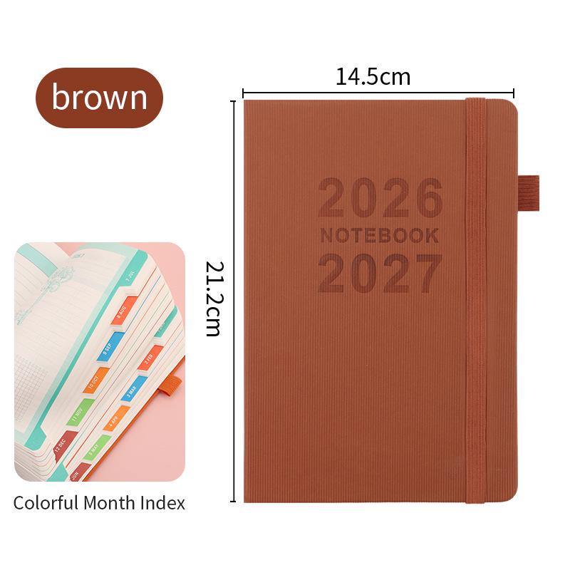 2026 Přeshraniční anglický diář s gumičkou: Roční kalendář, Týdenní plánovač, 365denní efektivní zápisník