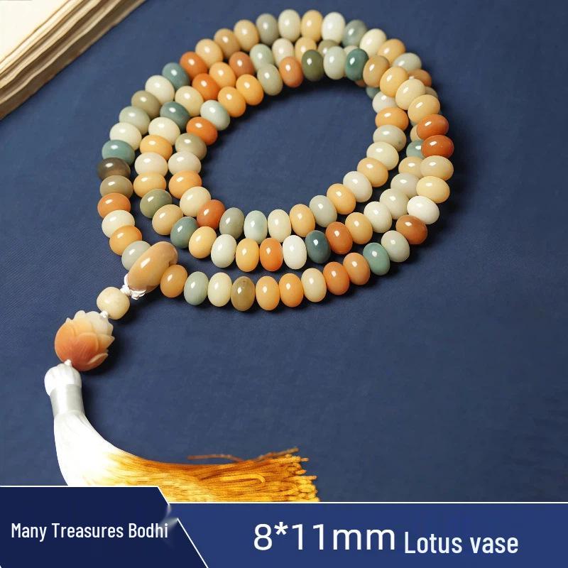 Zen Style Bodhi Root Bracelet with Lotus Pendant for Women, 108 Pink Beads