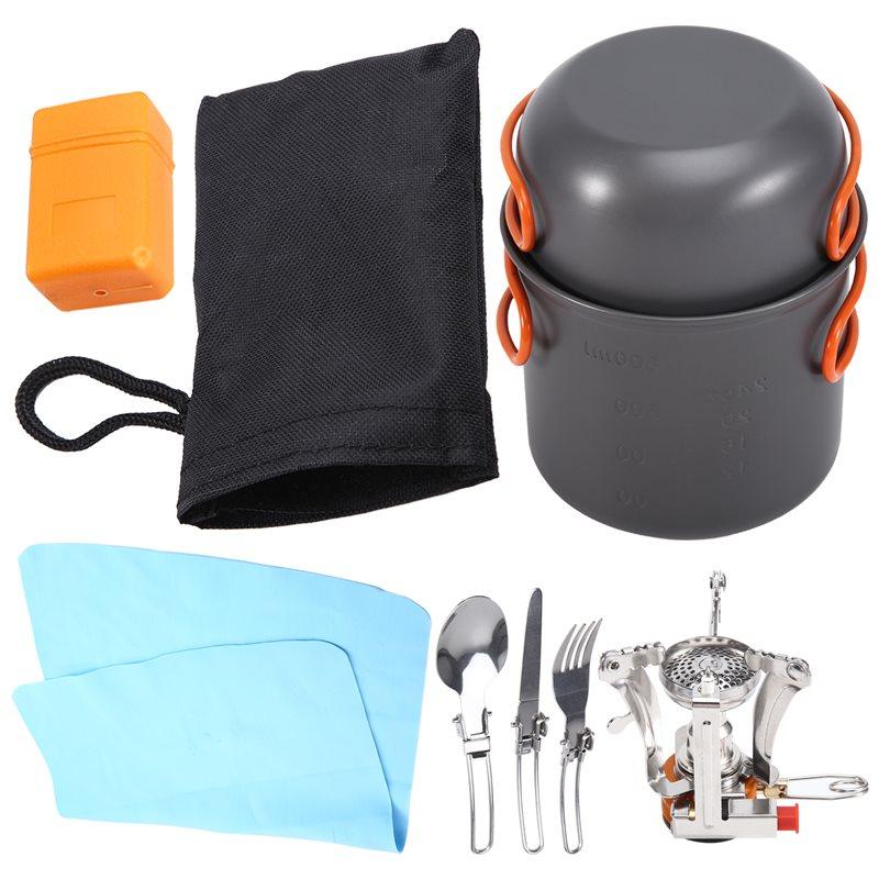 A96I-Camping Cookware Mess With Pot Stove And Carry Mesh Bag Great For Backpacking Outdoor Camping Hiking And Picnic