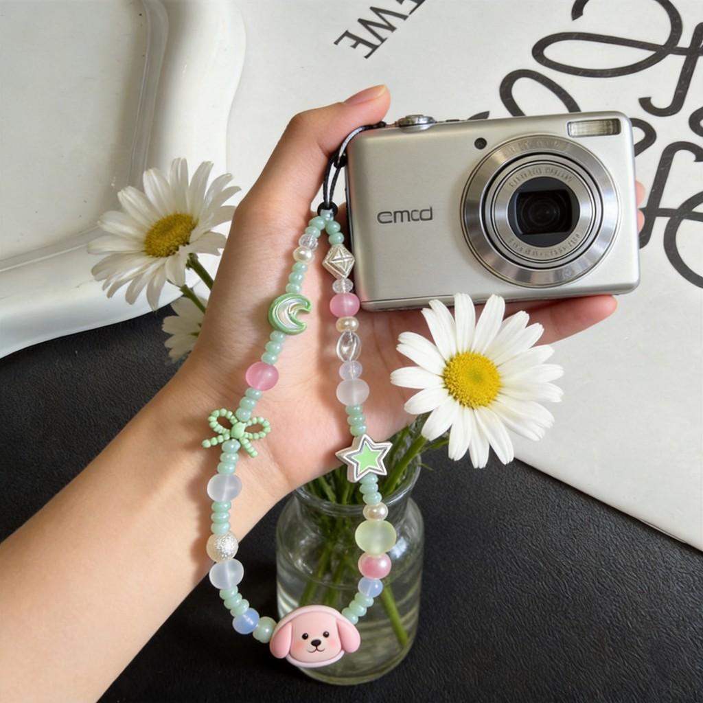 Cute Cartoon Blush Dog Button Phone Strap With Pvc Cord For Girls And Ladies