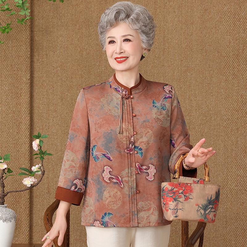 

Grandma Spring 2026 Chinese Style Seven-Point Sleeve Shirt for Middle-aged Women 4XL (135-145 lbs)