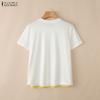 ZANZEA Women Casual Round Neck Mesh Patchwork Loose Short Sleeve T-Shirts