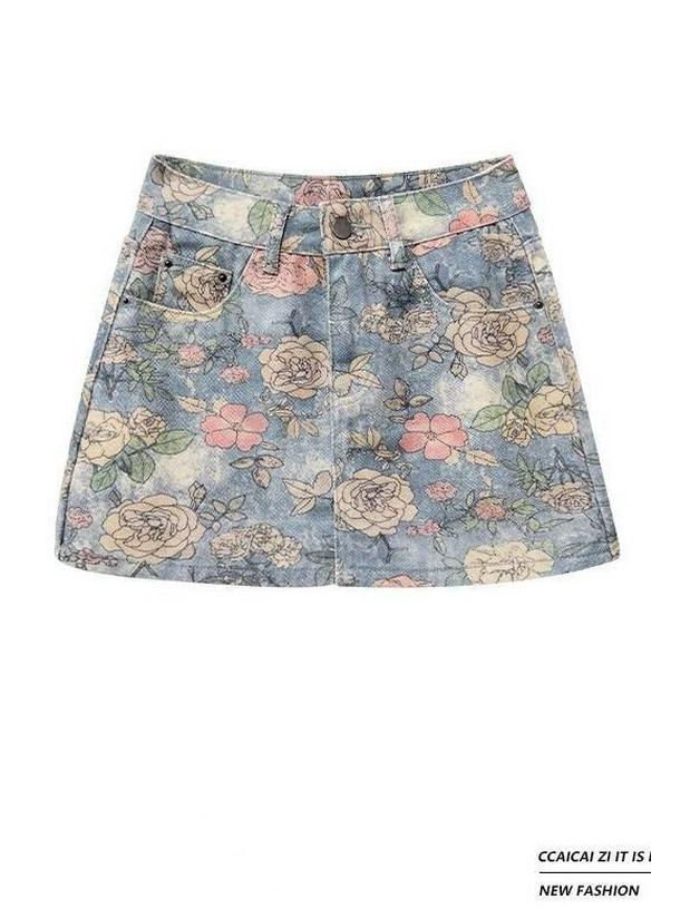 American Spicy Girl High-Waisted A-Line Printed Denim Mini Skirt - Summer 2025