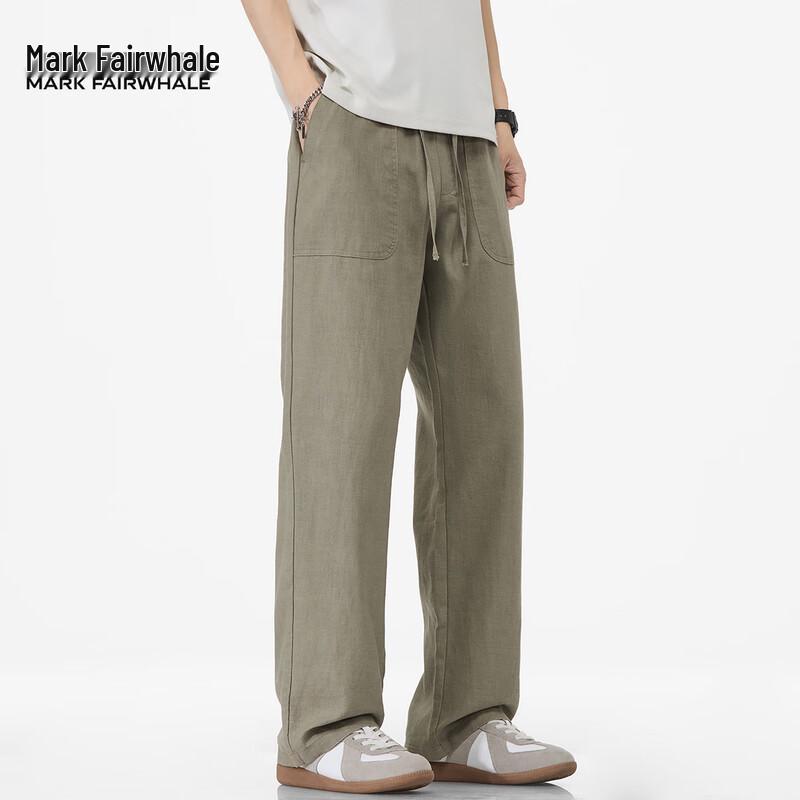 Mark Fairwhale Men's Breathable Ramie Blend Loose Straight Casual Pants