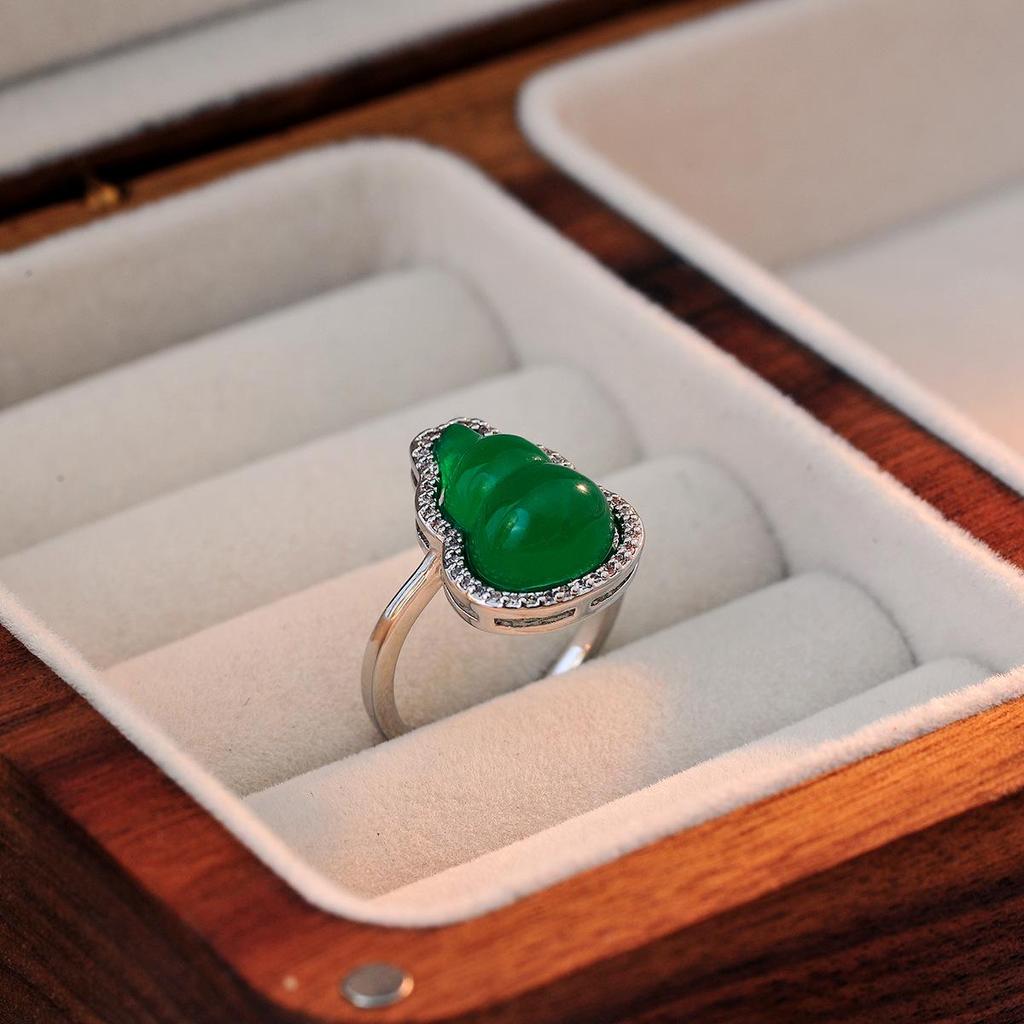 Emerald Green Gourd Zirconia Open Ring - Trendy High-End Index Finger Jewelry