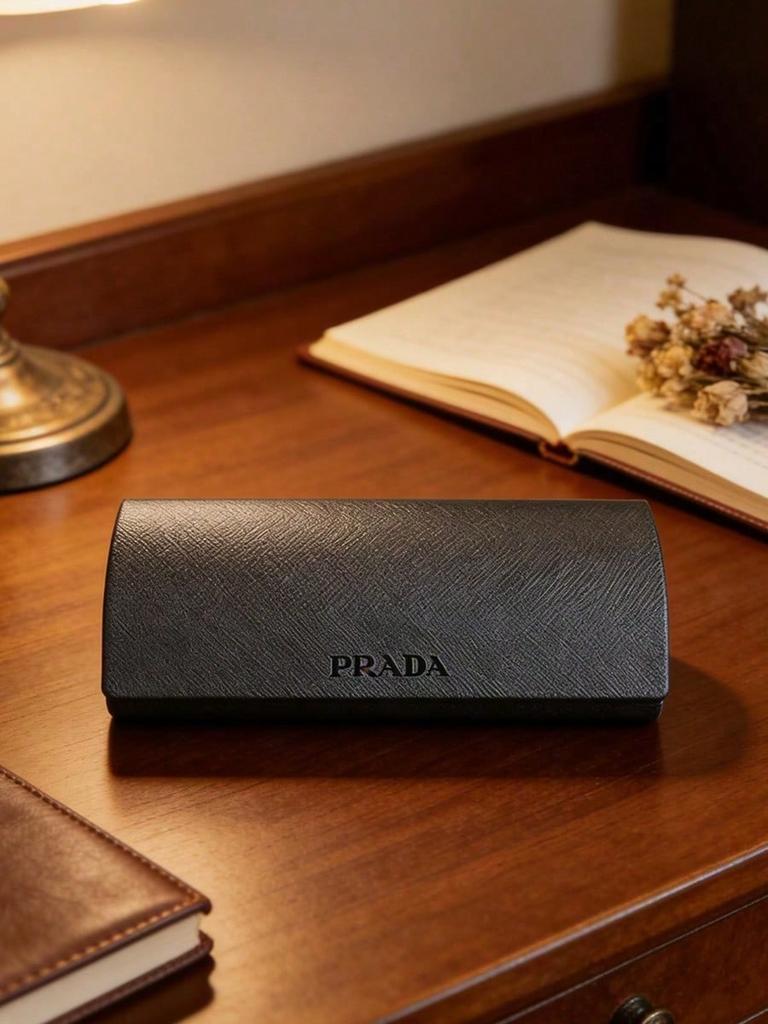 Prada Estuche Duro para Gafas de Cuero PU Negro