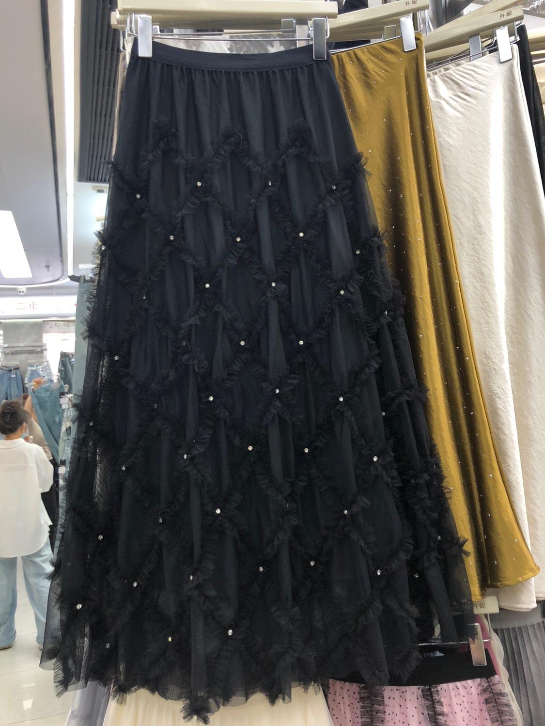 

Юбка Temperament hot diamond для женщин весна-лето 2025, новая юбка из кружевного газа, средняя и длинная юбка-слово one size fits all чёрный