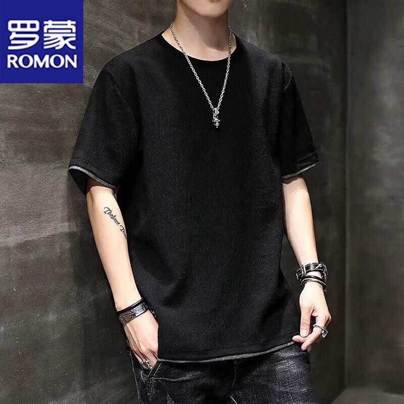ROMON Men s Ice Silk Short Sleeve Round Neck T-Shirt L