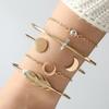 Versatile European & American Geometric Rhinestone Crescent Feather Bracelet Set - 5 Pieces