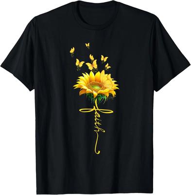Faith Cross Sunflower Butterflies Flowers Tshirt Gift For Jesus Lover
