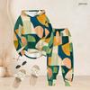 Women Plus Size Two Piece Outfit Long Sleeve Hooded Top Cuffed Pants Geometric Printed Casual Set