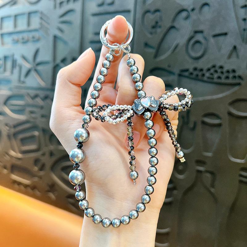 Flash Beaded Mobile Phone Chain Crystal Bow Key Bag Lanyard Pearl Mobile Phone Lanyard Small Gift