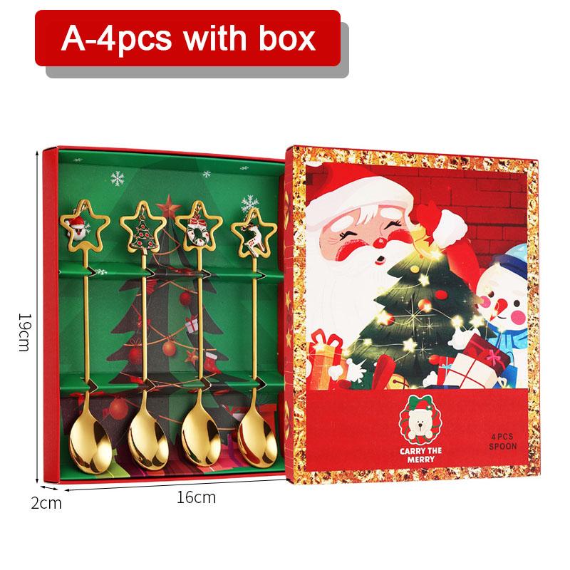 4PCS Christmas Coffee Spoons Set Gold Christmas Stainless Steel Spoon Dessert Spoon 2025 New Year Decoration for Tableware
