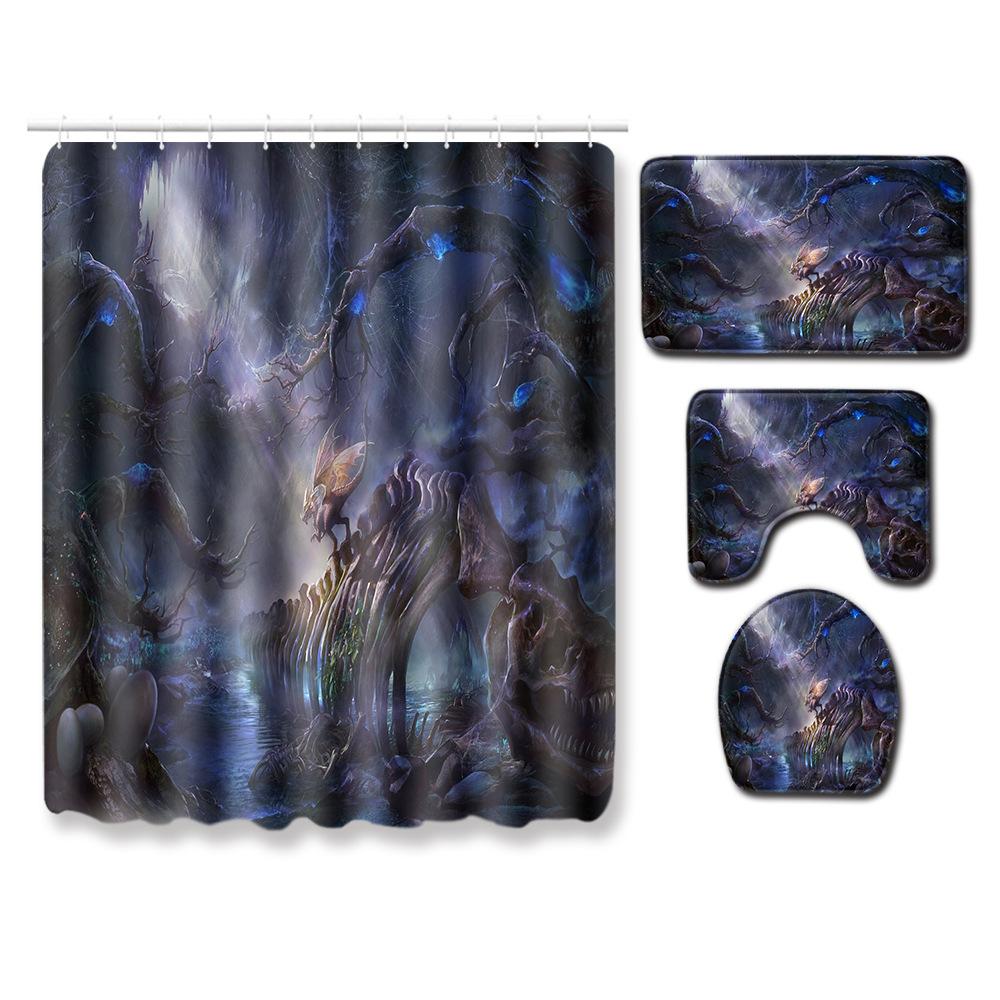 Skull Shower Curtain Floor Mat Combination Four-Piece Set Bathroom Toilet Carpet Shower Room Mat Foot Mat