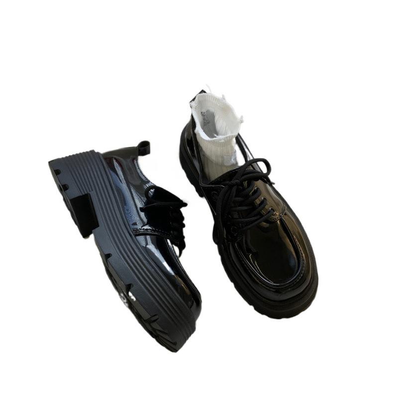 Sapatos de couro pequenos versáteis de plataforma preta femininos, sapatos retrô de plataforma estilo britânico, sapatos japoneses JK Single