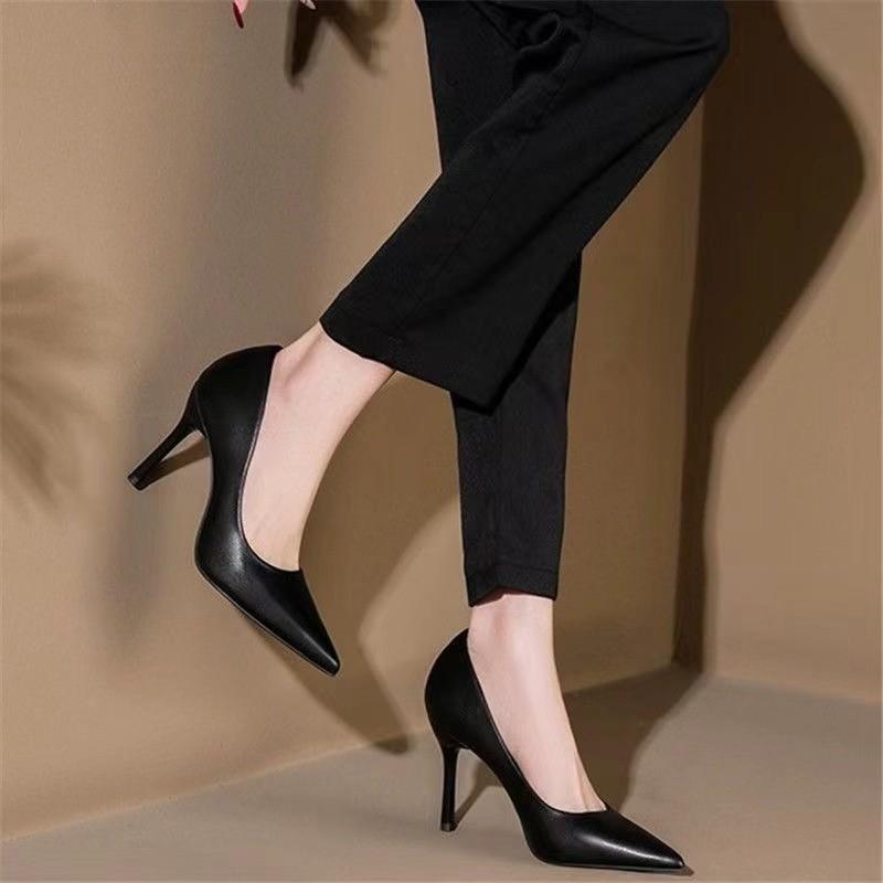 Pointed Single Shoes Women's New Thin Heels Shallow Mouth French Pointed Professional Temperament Fashion High Heels