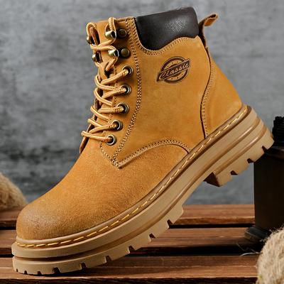 Herren- und Damenstiefel, echtes Leder, hohe Arbeitsstiefel, gelbe Stiefel für Herbst und Winter