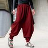 Mens Cotton Linen Harem Pants Baggy Pants Japanese Style Crotch Wide Leg Pants Casual Loose Trousers