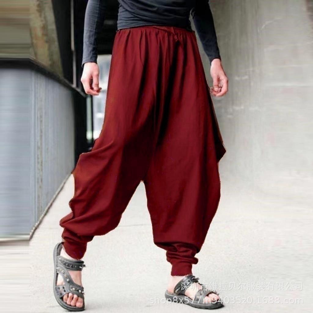 Pánské bavlněné plátěné harémové kalhoty Baggy kalhoty Japonský styl Rozkrok Široké kalhoty Ležérní Volné kalhoty