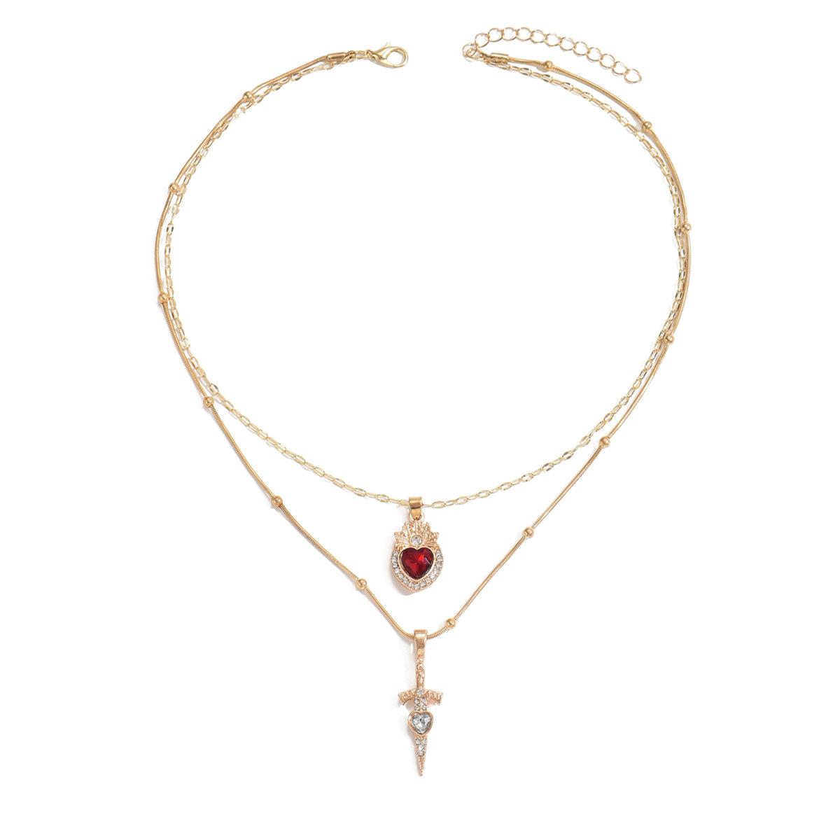 

European and American jewelry, retro red love sword pendant necklace light luxury sweet cool collarbone chain female