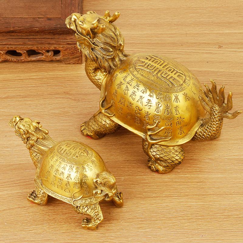 Brass Ornament Longevity Dragon Turtle Elderly Birthday Gift for Elders
