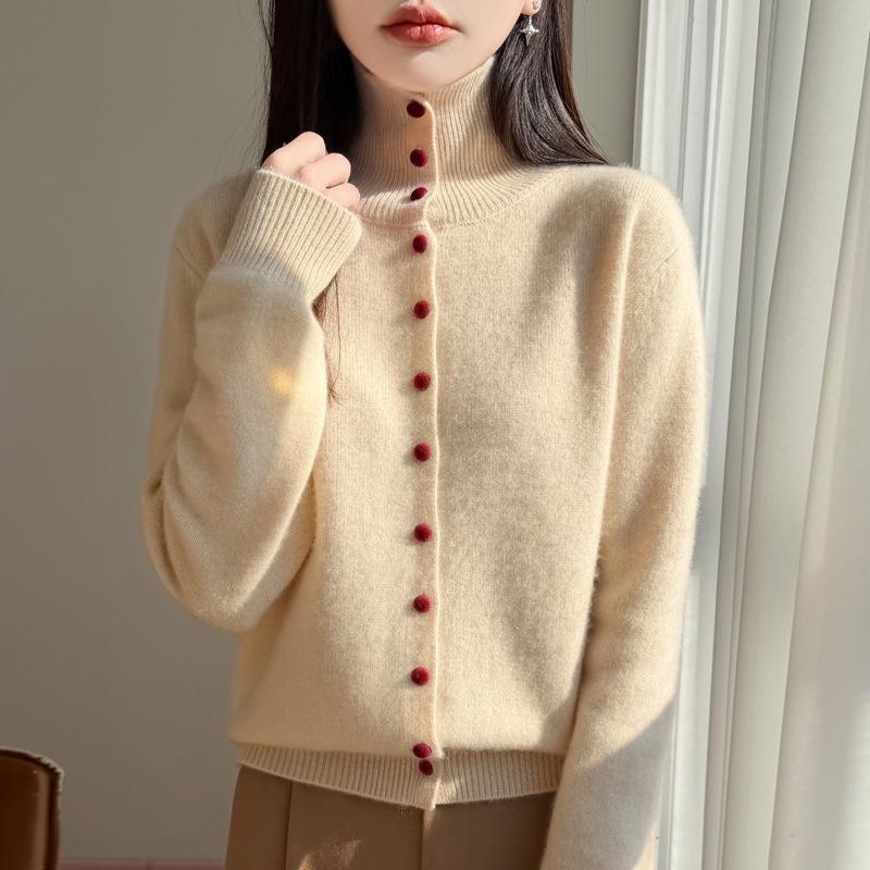 Korean Style Women's Casual Stand Collar Knit Cardigan - Autumn/Winter Collection