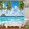 Beach Shower Curtain Waterproof Home Decoration Curtain 3D Palm Tree Seaside Beach Landscape Printed With Hooks Bathroom Curtain