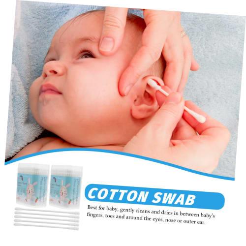 MUSISALY Natural Baby Cotton Swabs, 400 Round Spiral Head Swabs for Baby's Ears, 2 Boxes