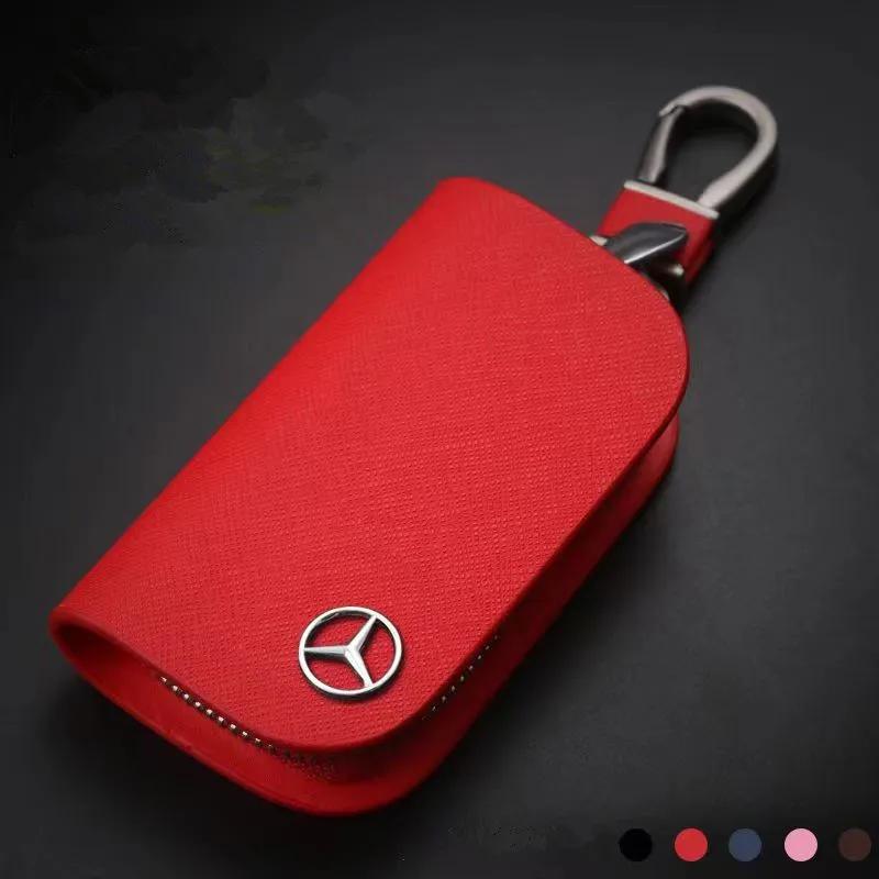 GLC GLB Leather Car Key Case Cross Pattern Car Key Cover Key Holder for Mercedes Benz New B/C/E Class A Class C200L GLC GLK CLA