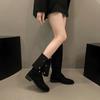 Fashion Aphixta Suede Upper Button Dec Women Ankle Boots Knee Boots Women Black Shoes Fashion Round Toe Modern Ankle Boots for Women
