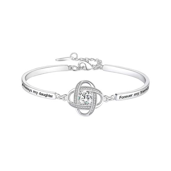 Women Bracelet Rhinestone Clover Charm Letter Engraved Polished Copper Gift for Daughter Adjustable Length Lobster Clip