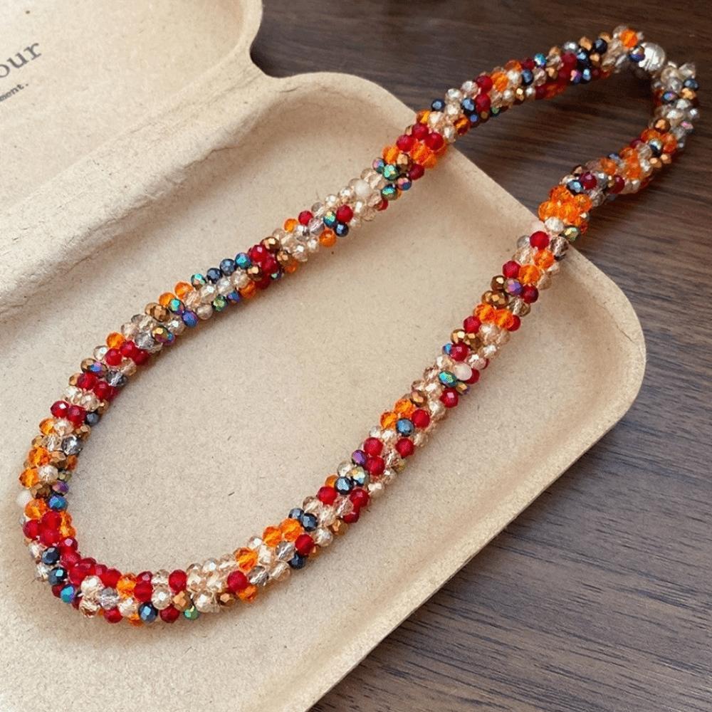 Colored Glass Bead Women's Neck Chain Magnetic Openable Retro Lovers Choker  Travel
