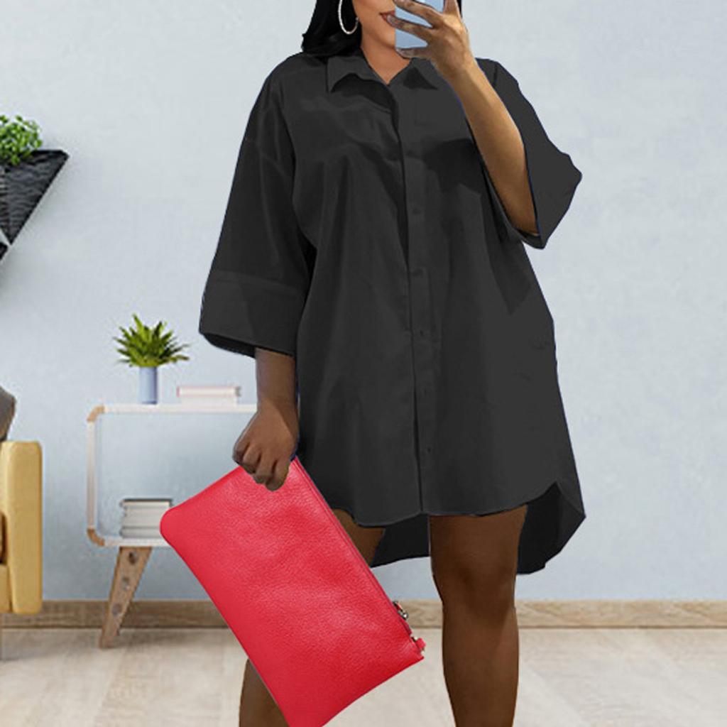 Women's Casual Fashion Color Loose Long Sleeves Shirt Dress