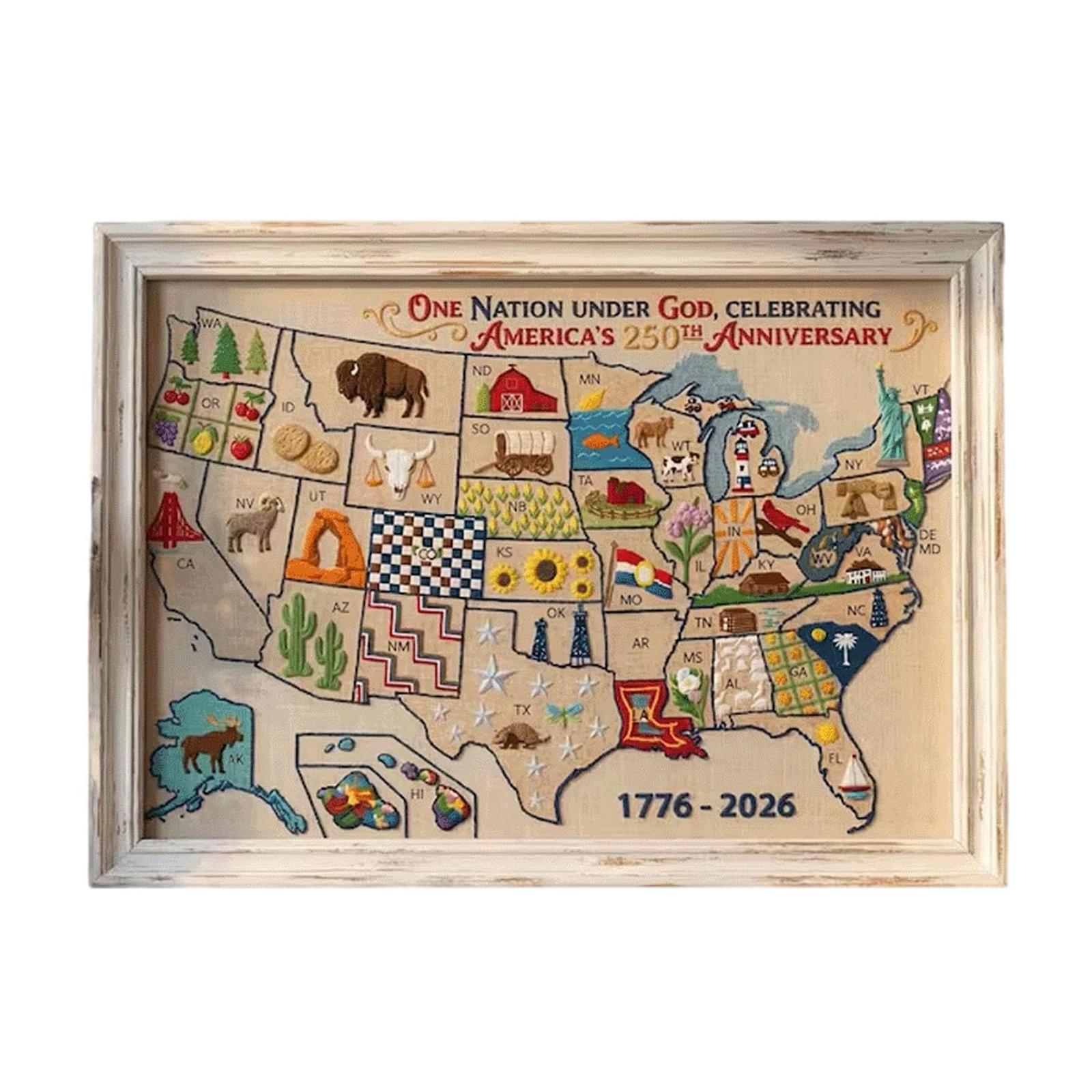 USA Map DIY Complete Patriotic Embroidery Needlepoint Set for Beginners Patriotic Embroidery Kit Commemorative Gift for Crafters