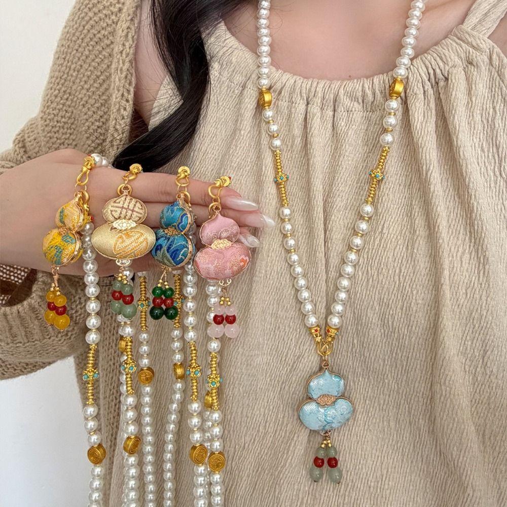 Traditional Brocade Calabash Necklace Calabash Pendant Embroidered Pendant Necklace Gift