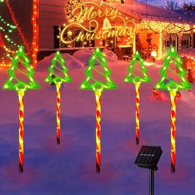 Luzes Solares de Estaca de Natal Impermeáveis para Decoração de Gramado ao Ar Livre com Papai Noel e Boneco de Neve, Luzes de Cordão LED Branco Quente para Jardim e Caminho