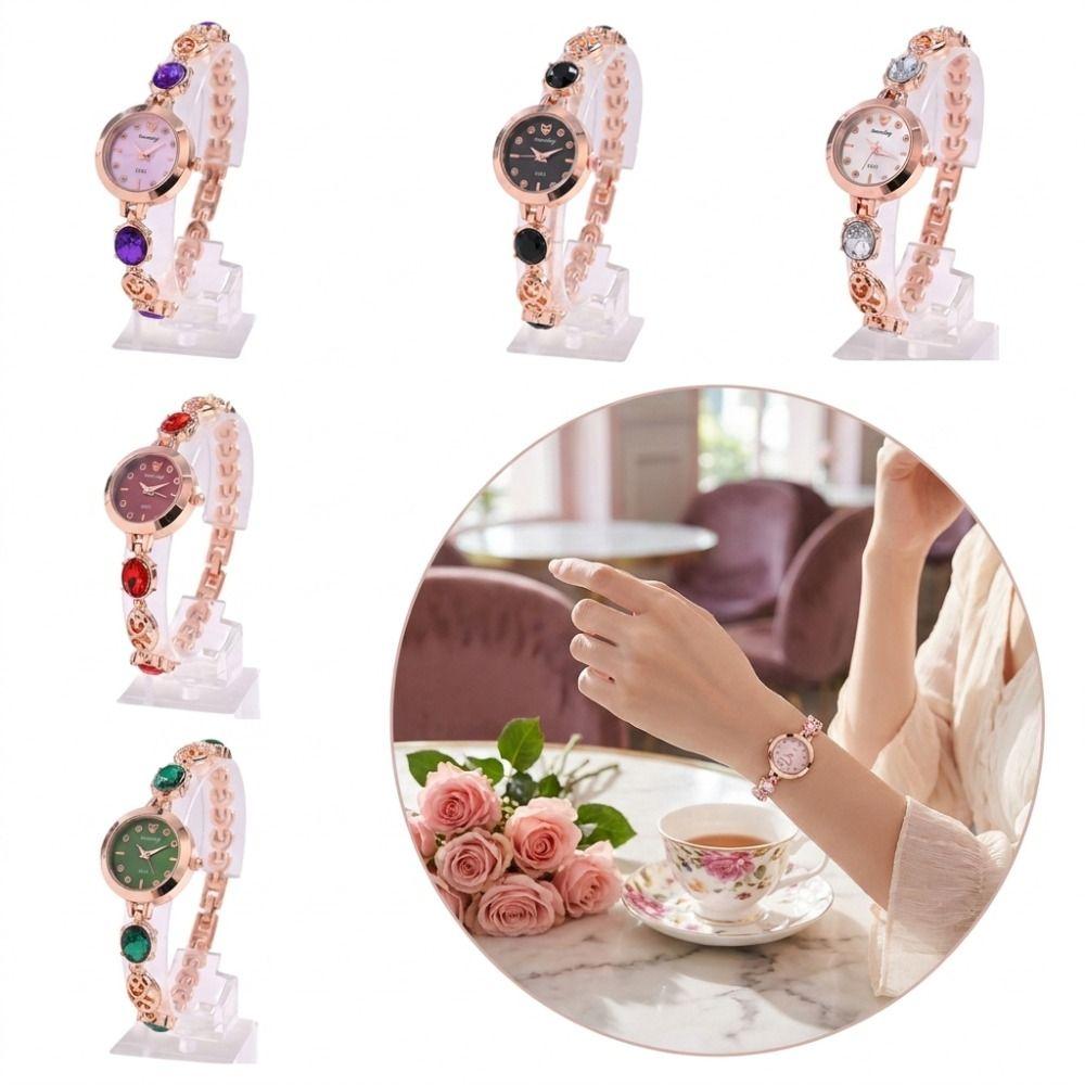Rhinestone Rotundity Shaped Watch with Adjustable Bracelet Women Wristwatch Wrist Decoration Gift