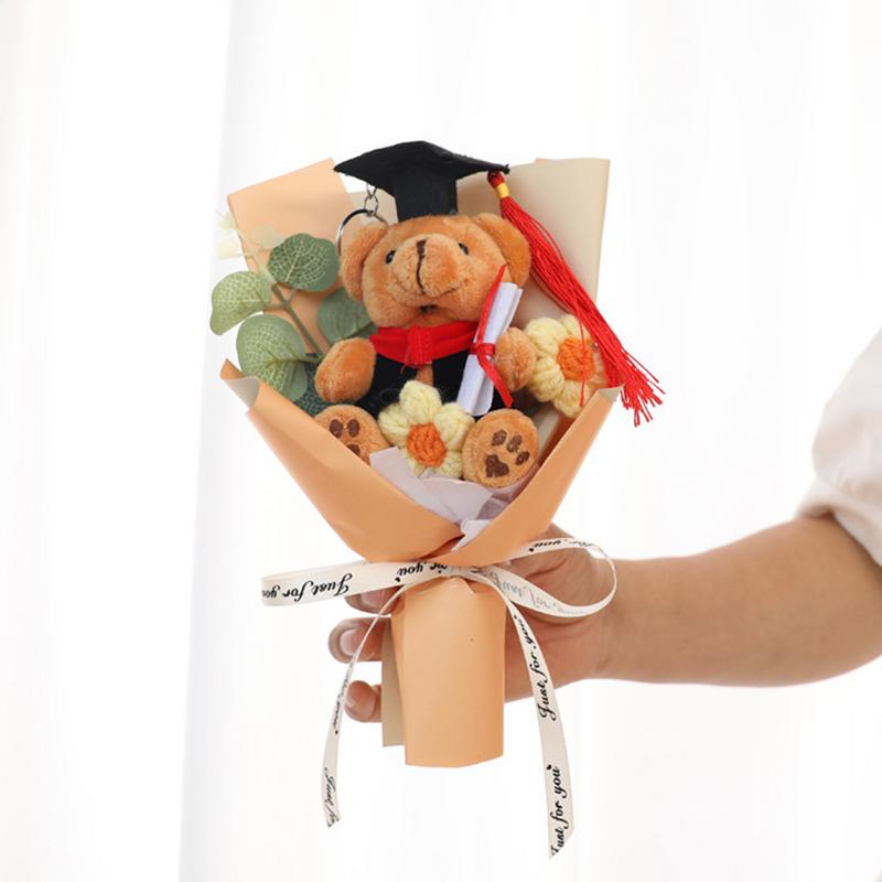 Bear Bouquet Plush Bouquet Handmade Creative Crochet Flowers Woven Plush Bouquet Long-Lasting Flower Arrangement For Graduates