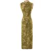 Retro green 1 cheongsam women's stand-up collar jacquard sleeveless long classic slim new Chinese style dress