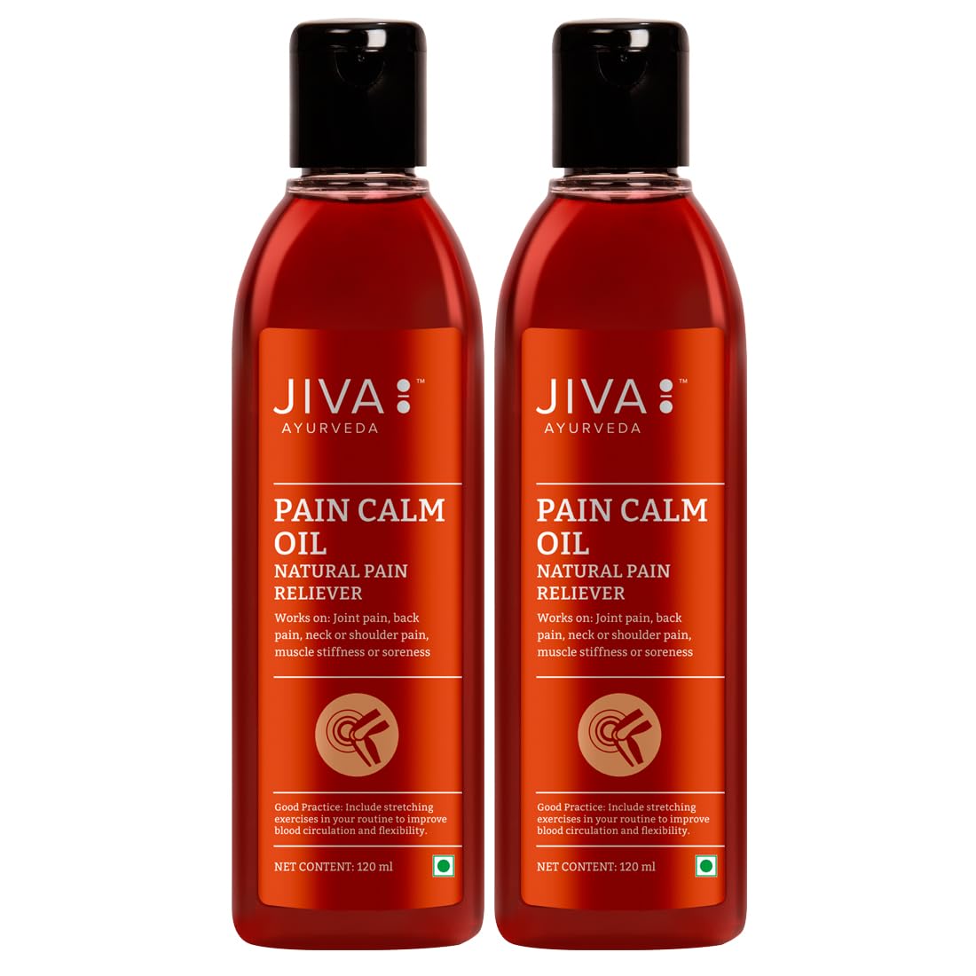 

Jiva Pain Calm Oil 120 ml X Pack Of 2 Quick Absorbing Ayurvedic Massage Oil For Joints Muscles Back Shoulder Comfort
