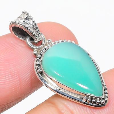 Natural Chrysoprase Gemstone 925 Solid Sterling Silver Gift Pendant 1.25" G0y84