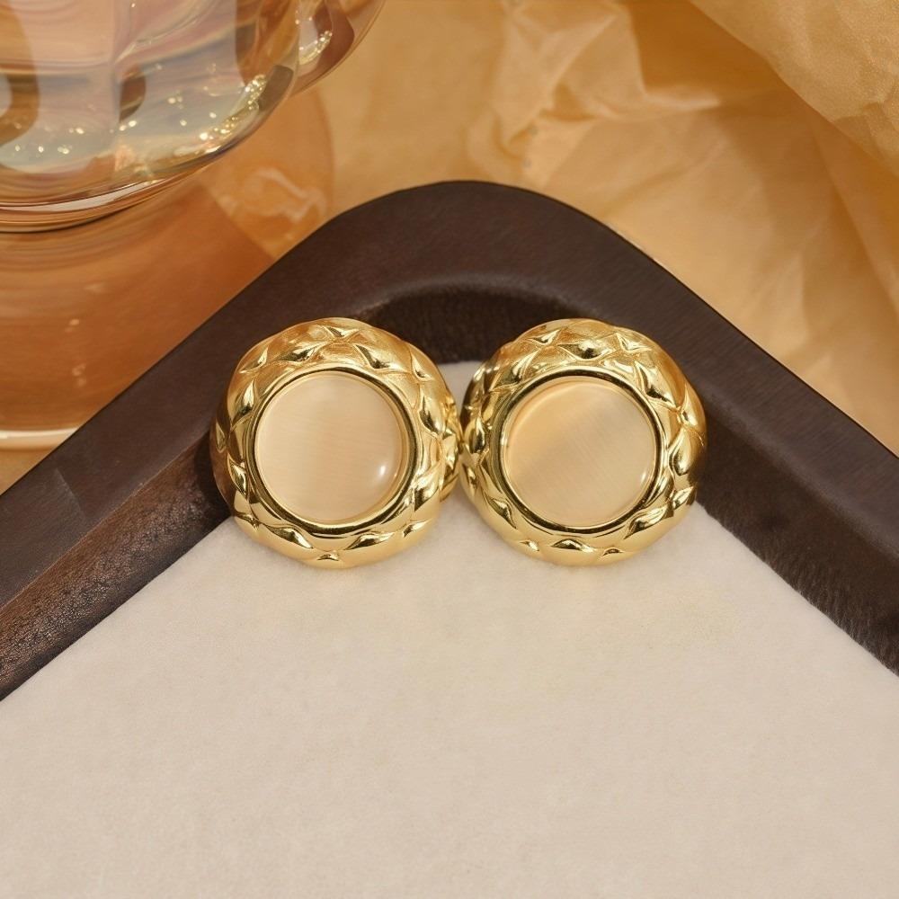 Stainless Steel Flower Earrings Oblate Shape Round Earrings Fashion Opal Earrings  Party