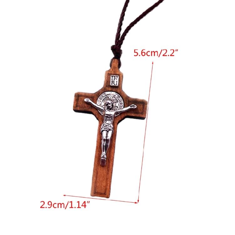 Religious Catholic Small Wood Crosses Necklace Pendants Jewelry Rope Chain