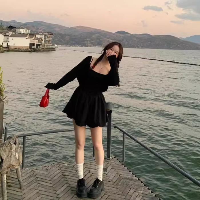 

Ballet style suspender dress women s summer new white waist thin design bud skirt short skirt XL чорний