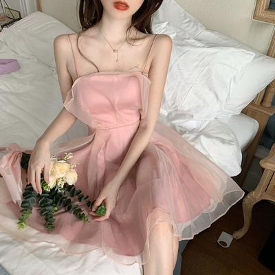 Dolce e Super Fatato Vestito in Rete da Donna Senza Maniche con Volant Rete Camicia Vestito Vita Alta Linea ad A Gonna Corta Mini Adatto per Feste Vacanze