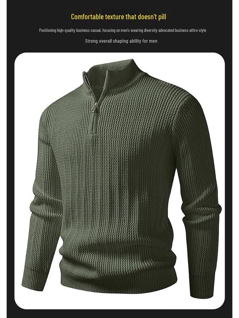 Autumn/Winter 2025 Men's Half-High Collar Knit Zipper Sweater - European American Fashion Pullover